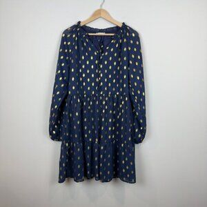 KIRUNDO Women's Long Sleeve Gold Polka Dot Babydoll Dress V Neck Tiered